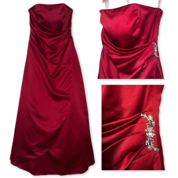 Dark Red Strapless David’s Bridal Formal Gown Prom Bridesmaids Gala - Picture 1 of 13